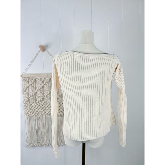 Zara Ribbed Off Shoulder Zip Sweater Size Medium White Ivory - Picture 7 of 10